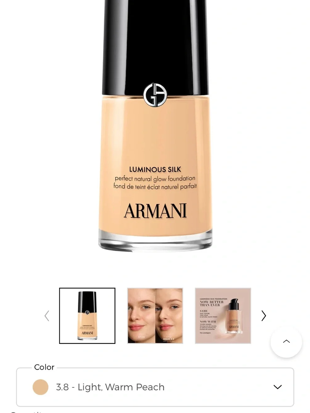 NWT Giorgio Armani Luminous Silk Foundation 3.8 - Warm Peach 30 ml or 1.0 FL oz